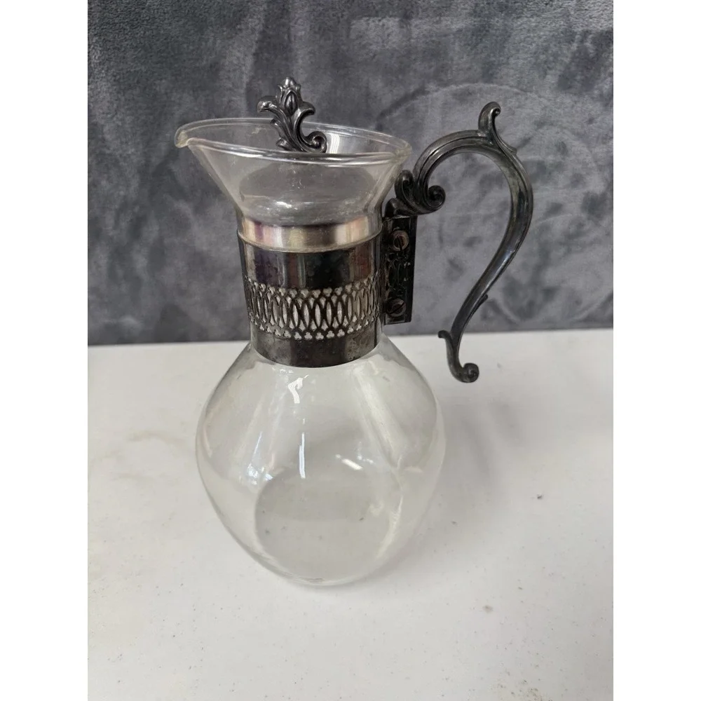Vintage Corning Brand Silver Plated Glass Coffee/Tea Heat Proof Carafe